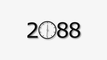 2088 Year clock animation on white background. Digital clock icon and calendar icon concept 4k video.