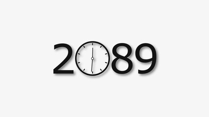 2089 Year clock animation on white background. Digital clock icon and calendar icon concept 4k video.