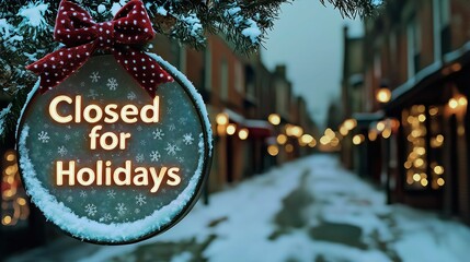 Christmas Holiday Snowflake Light-Up Closed Sign, Business Closure Notice Material, Immersive Snowy Small Town Christmas Style, Suitable for High-End Dessert Shop/Gift Store