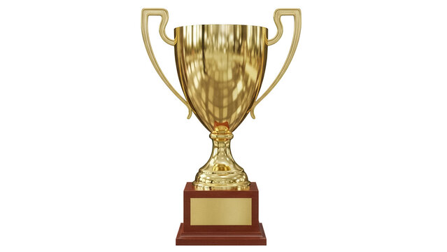Golden trophy cup isolated PNG, award prize for winner of competition or championship on transparent background