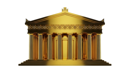 Golden Parthenon temple isolated PNG, ancient Greek architecture with columns on transparent background for history and culture projects