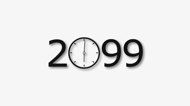2099 Year clock animation on white background. Digital clock icon and calendar icon concept 4k video.