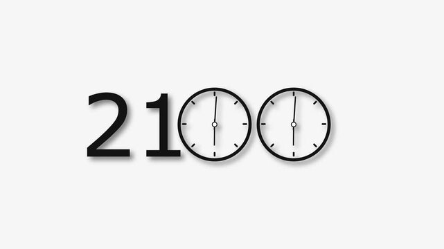 2100 Year clock animation on white background. Digital clock icon and calendar icon concept 4k video.