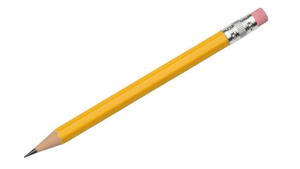 Yellow pencil with eraser PNG isolated on transparent background, school and office supply for writing and drawing