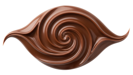 Swirl of glossy chocolate isolated PNG, delicious dessert topping on transparent background for food design and confectionery use