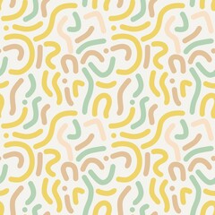 Colorful abstract seamless pattern with curved lines and pastel tones
