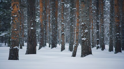 Fototapeta premium Silent Snowy Pine Forest in Winter