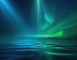 Fototapeta premium Aurora borealis beams across rippled water at night