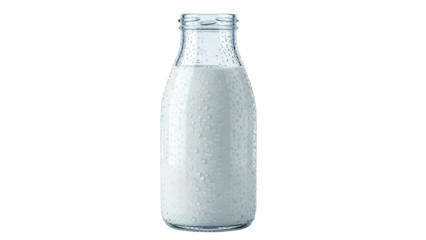 Glass milk bottle PNG isolated on transparent background, fresh dairy product for healthy eating and breakfast, nutritious drink