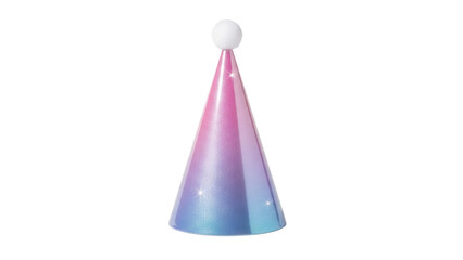 Shiny pink and blue party hat isolated PNG on transparent background, festive celebration headwear for birthday and special events