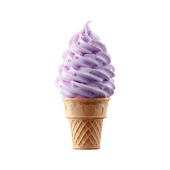 Delicious soft serve lavender ice cream cone with white sprinkles on transparent background