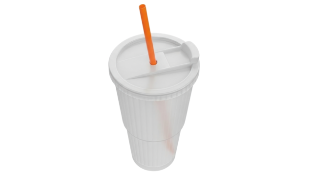 Isolated drink container with orange straw for refreshment, plastic cup in studio shot - Powered by Adobe