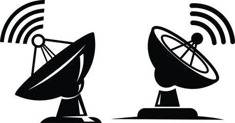 Satellite dish icon set for communication and signal transmission Vector