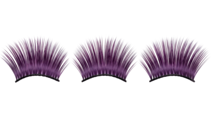 Isolated purple false eyelashes, glamour makeup set for dramatic eyes, eye enhancement product