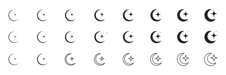 Obraz premium Celestial Moon Star Icons Modern Black White Set