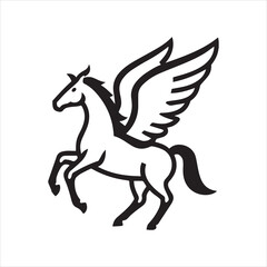Mythical pegasus flying with open wings line art icon