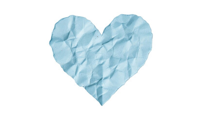 Isolated light blue crumpled paper heart symbolizing a sentimental gift, love and romance