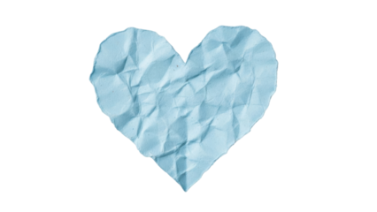 Isolated light blue crumpled paper heart symbolizing a sentimental gift, love and romance
