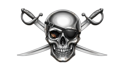Skull with Crossed Swords and Eye Patch on White