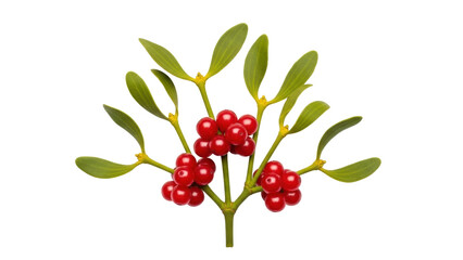 Isolated Mistletoe plant with bright red berries and smooth green leaves for Christmas themes