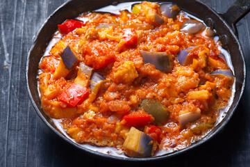 rustic eggplant ragu in tomato sauce
