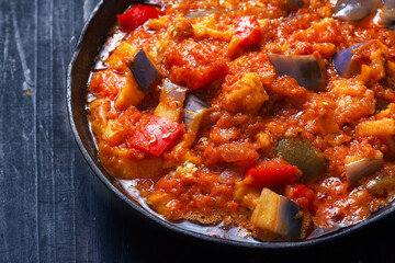 rustic eggplant ragu in tomato sauce