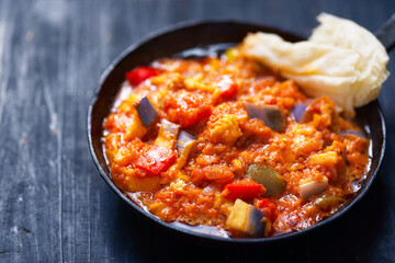rustic eggplant ragu in tomato sauce