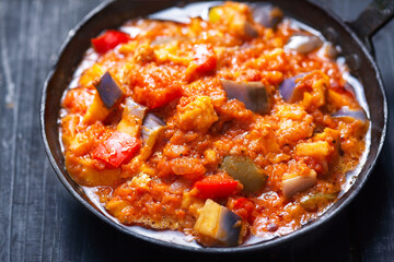 rustic eggplant ragu in tomato sauce