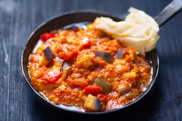 rustic eggplant ragu in tomato sauce