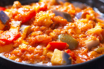 rustic eggplant ragu in tomato sauce