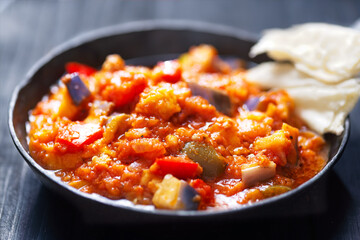 rustic eggplant ragu in tomato sauce
