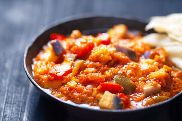 rustic eggplant ragu in tomato sauce