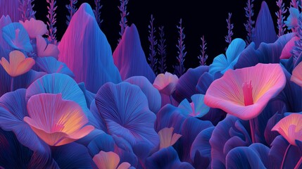 purple flower field creative Avant-garde vibrant colorful illustration 