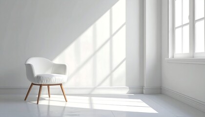 Minimalist White Room with Armchair and Sunlight.