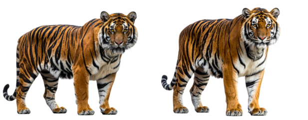 Realistic Tiger Standing, Front View, Isolated