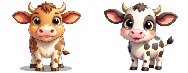 Cartoon Cow with Big Eyes and Playful Expression, Front Angle, Isolated