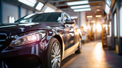 Professional car painting in specialized spray booth auto service center work body repair preparation surface treatment process quality vehicle maintenance defocused workshop