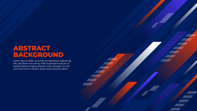Abstract blue background design vector, dynamic sporty banner template with dark blue and orange stripes shape for sports event, presentation or web banner