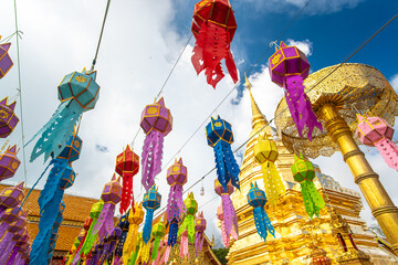 Golden pagoda Wat Phra That Doi Suthep buddhist temple on mountain sightseeing travel