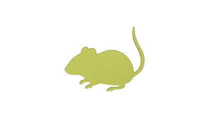 Isolated yellow-green silhouette of a rodent, a mouse or rat, with its tail curled up
