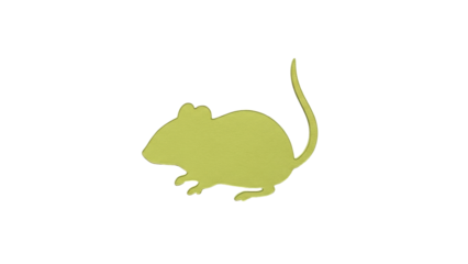 Isolated yellow-green silhouette of a rodent, a mouse or rat, with its tail curled up