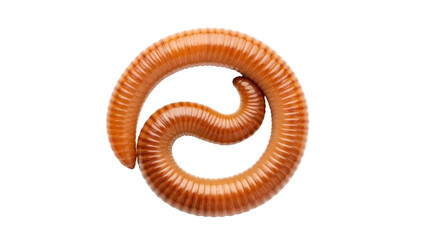 Isolated millipede curled up in a spiral shape, an insect with many legs and a segmented body