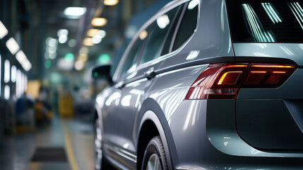 Professional car painting in specialized spray booth auto service center work body repair preparation surface treatment process quality vehicle maintenance defocused workshop