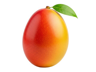 Isolated ripe mango fruit with green leaf, rich source of nutrients, fiber and vitamins