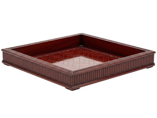 Isolated square wooden tray, lacquered and basket weave bottom, vintage, antique, home goods