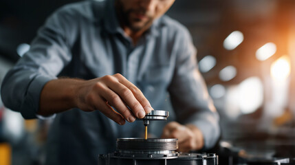 Faceless focused mechanic hand performing repair motorcycle engine maintenance skilled service fixing motor problem resolution hand tool precision defocused workshop setting