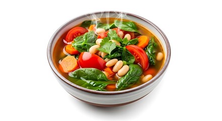 Healthy Steaming Vegetable Soup with Beans, Spinach, and Carrots