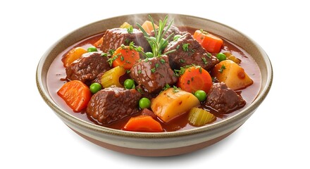 Hearty Beef Stew with Vegetables and Rosemary Garnish