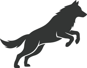 Obraz premium Rearing Wolf Silhouette – Standing Jumping Wolf Vector Illustration in Solid Black Wild Canine Shape Isolated on Transparent Background