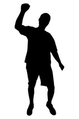Man silhouette cheering celebrating victory with fist pump. Vector illustration